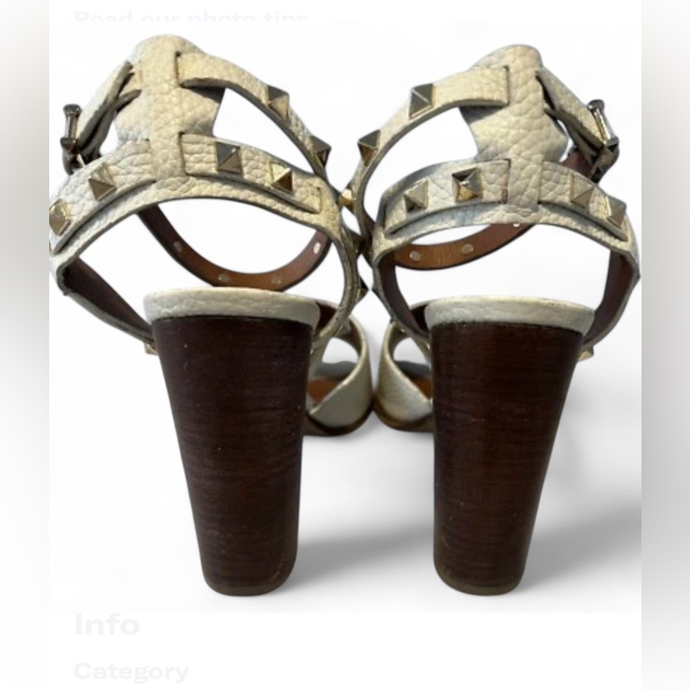 Valentino Garavani Rockstud Block Heel Sandal 39.5 Cream Leather Studded Classic - Picture 6 of 14